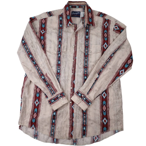 Vintage Wrangler Aztec Pearl Snap Western Shirt - Picture 1 of 7